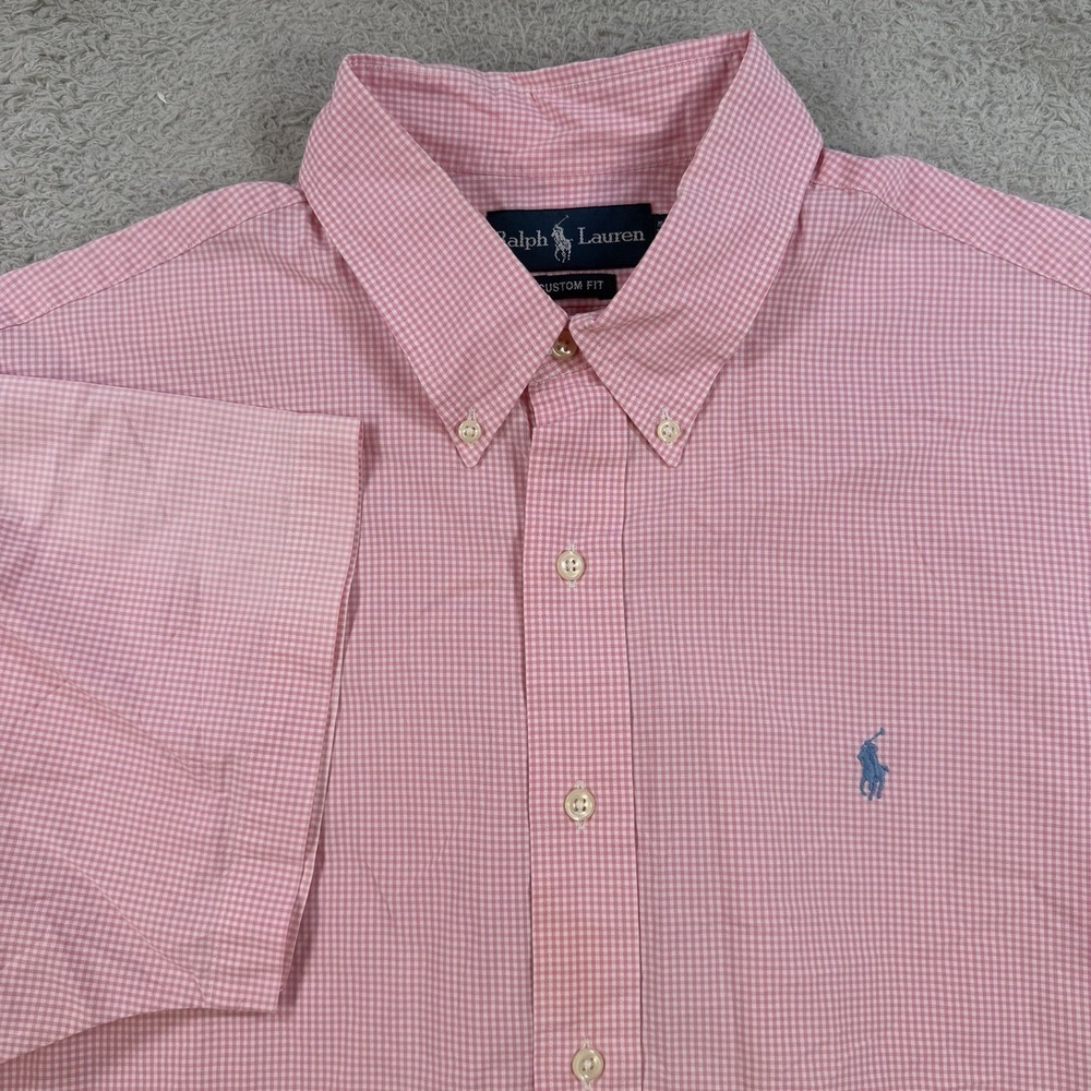 Polo Ralph Lauren Shirt Men XL Pink Gingham Custom Fit Button Down Pony Cotton